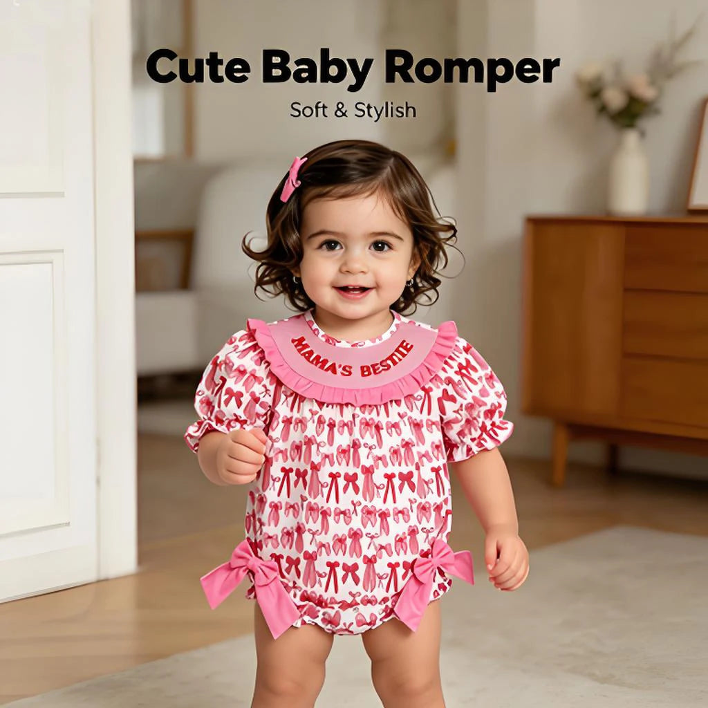 Smocked Bow Baby Girls Romper Short Sleeve Infant Outfit