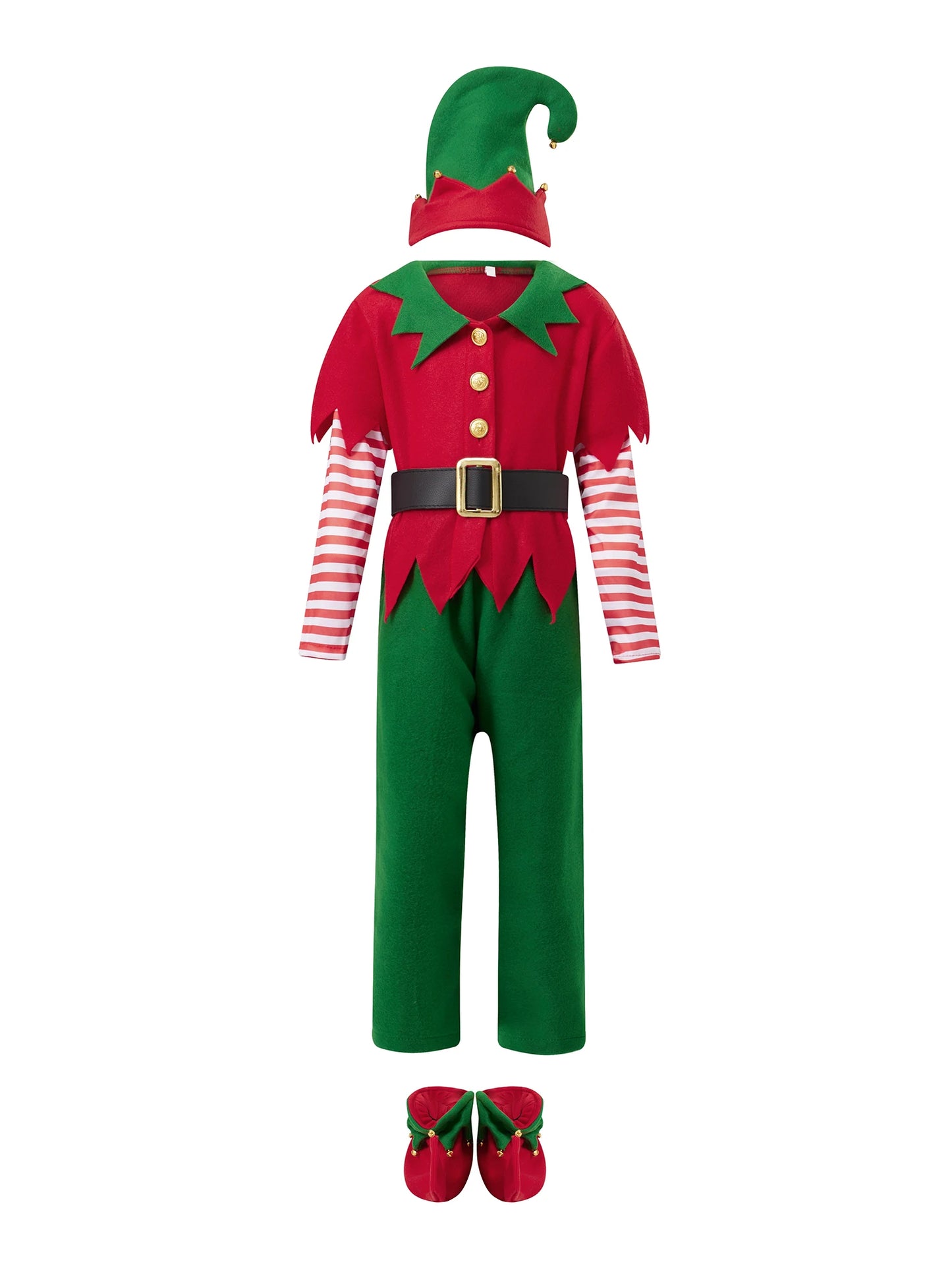 Boys Festive Christmas Elf Costume With Hat Belt Socks