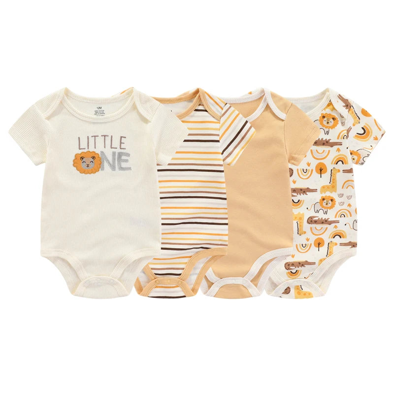 Kiddiezoom Cartoon 4-Piece Summer Baby Jumpsuit Set