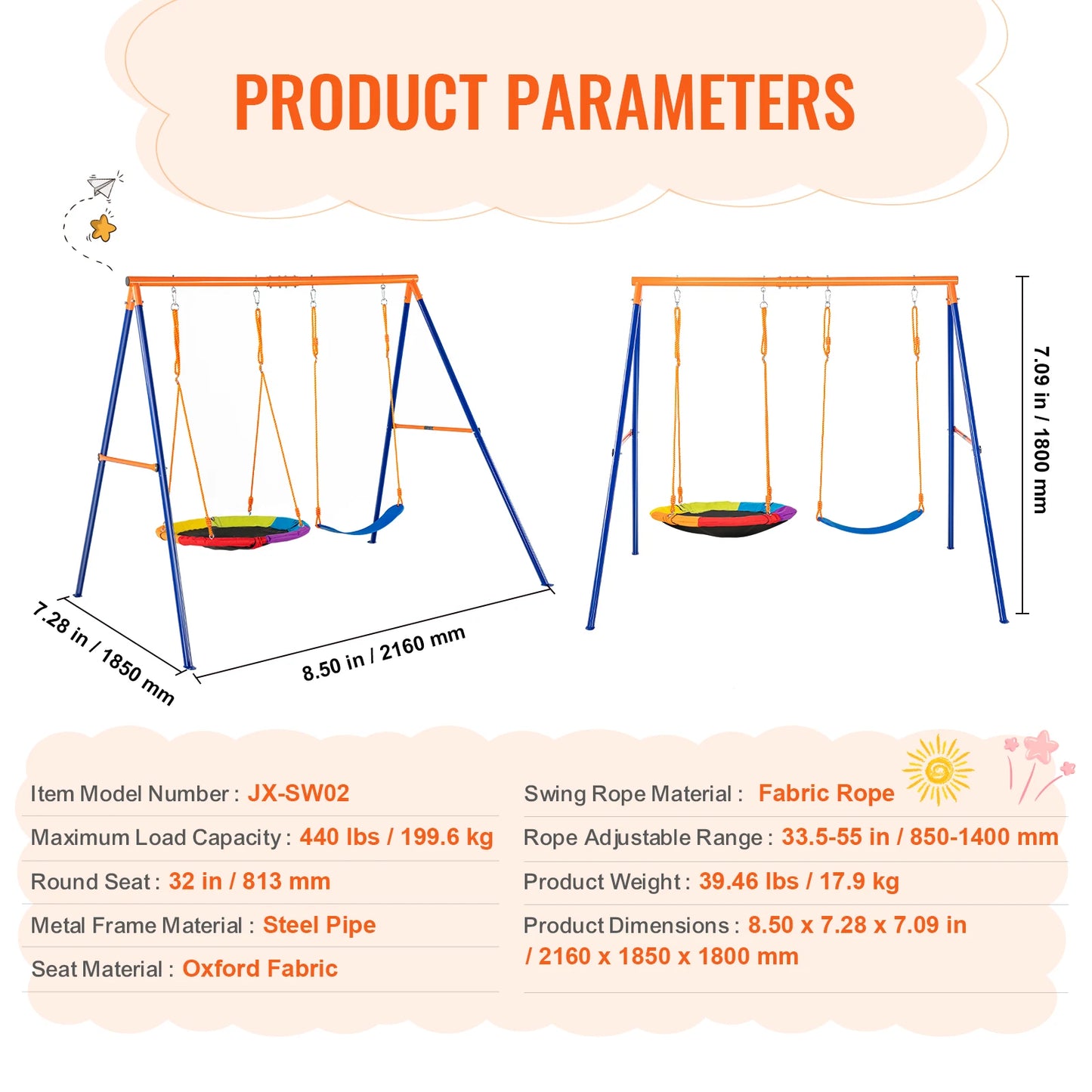 SucceBuy Backyard Swing Set 600 Lbs Capacity With Saucer Seat