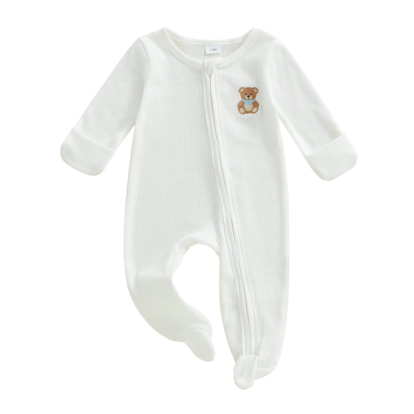 Infant Unisex Hooded Animal Ears Zipper Closure Fleece Footed Pajamas