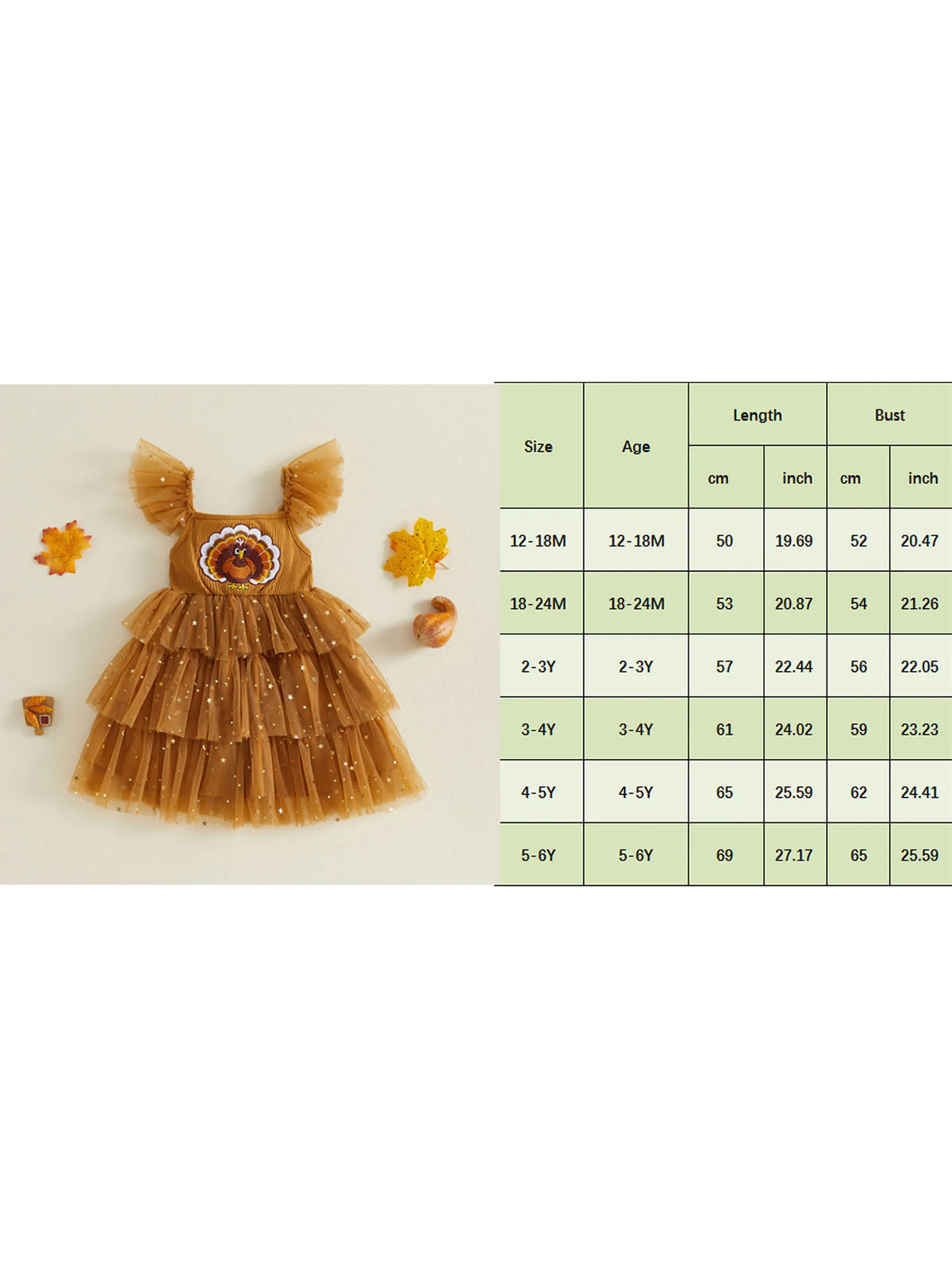 Girls Thanksgiving Turkey Embroidery Star Tulle Midi Dress