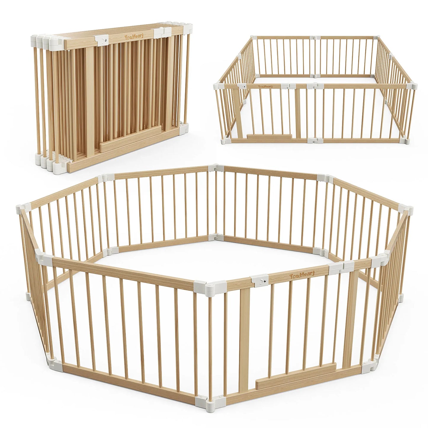 Wooden Baby Playpen Foldable Safe Play Fence With Gate