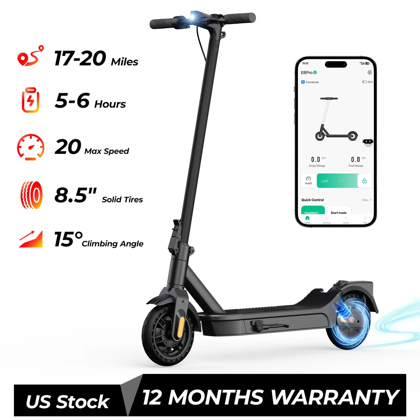 HeroPick 500W Electric Scooter E8 Pro Foldable with 20-Mile Range