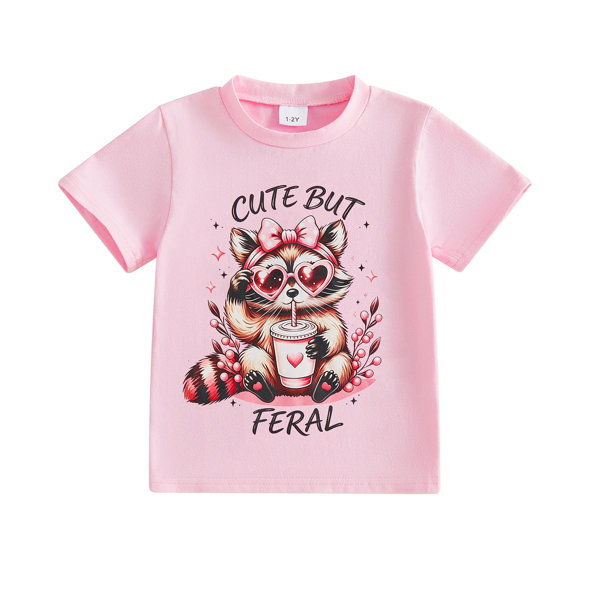 Goose Raccoon Print Sleeve Tops T Shirts Goose Neck Short Girls Summer T Shirts Goose Raccoon Print Crew Crew Neck Short Goose