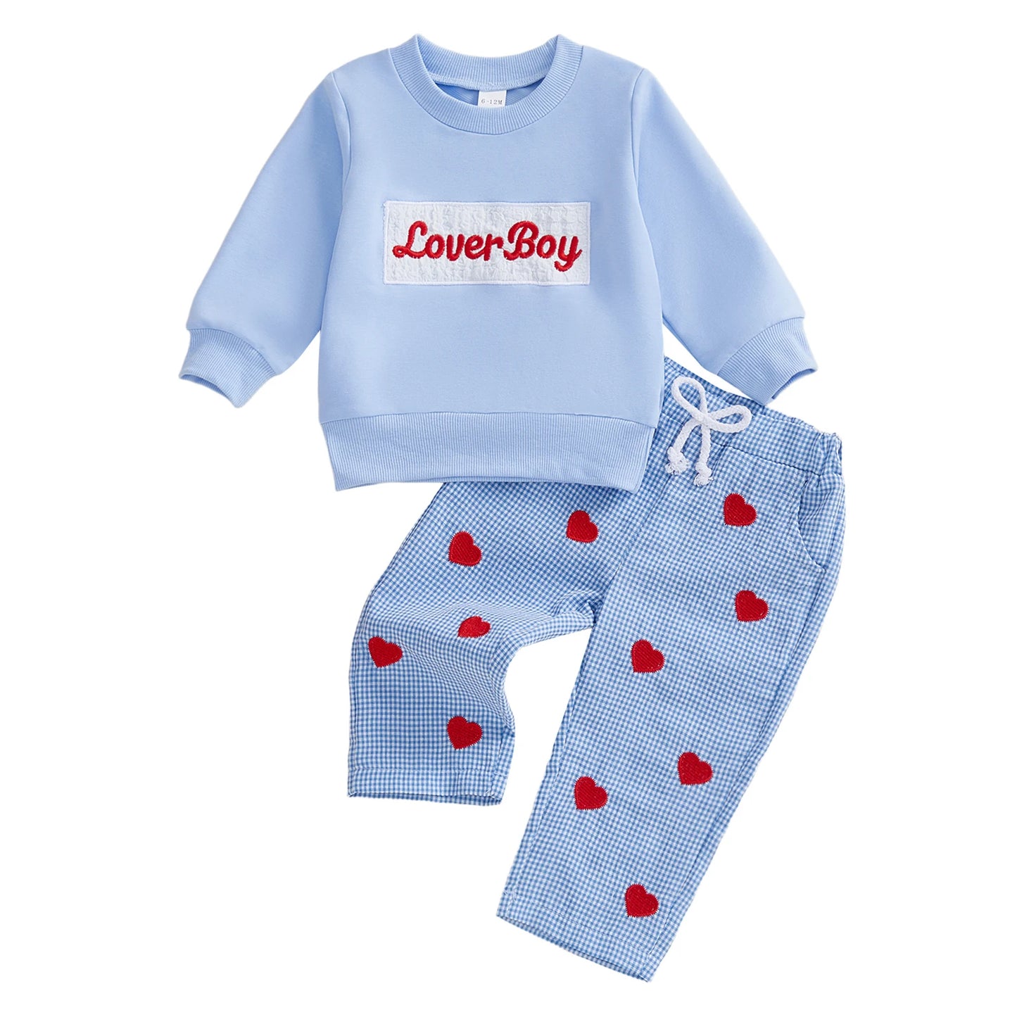 Adorable Infant Boy Valentine's Day 2-Piece Embroidered Top and Trousers
