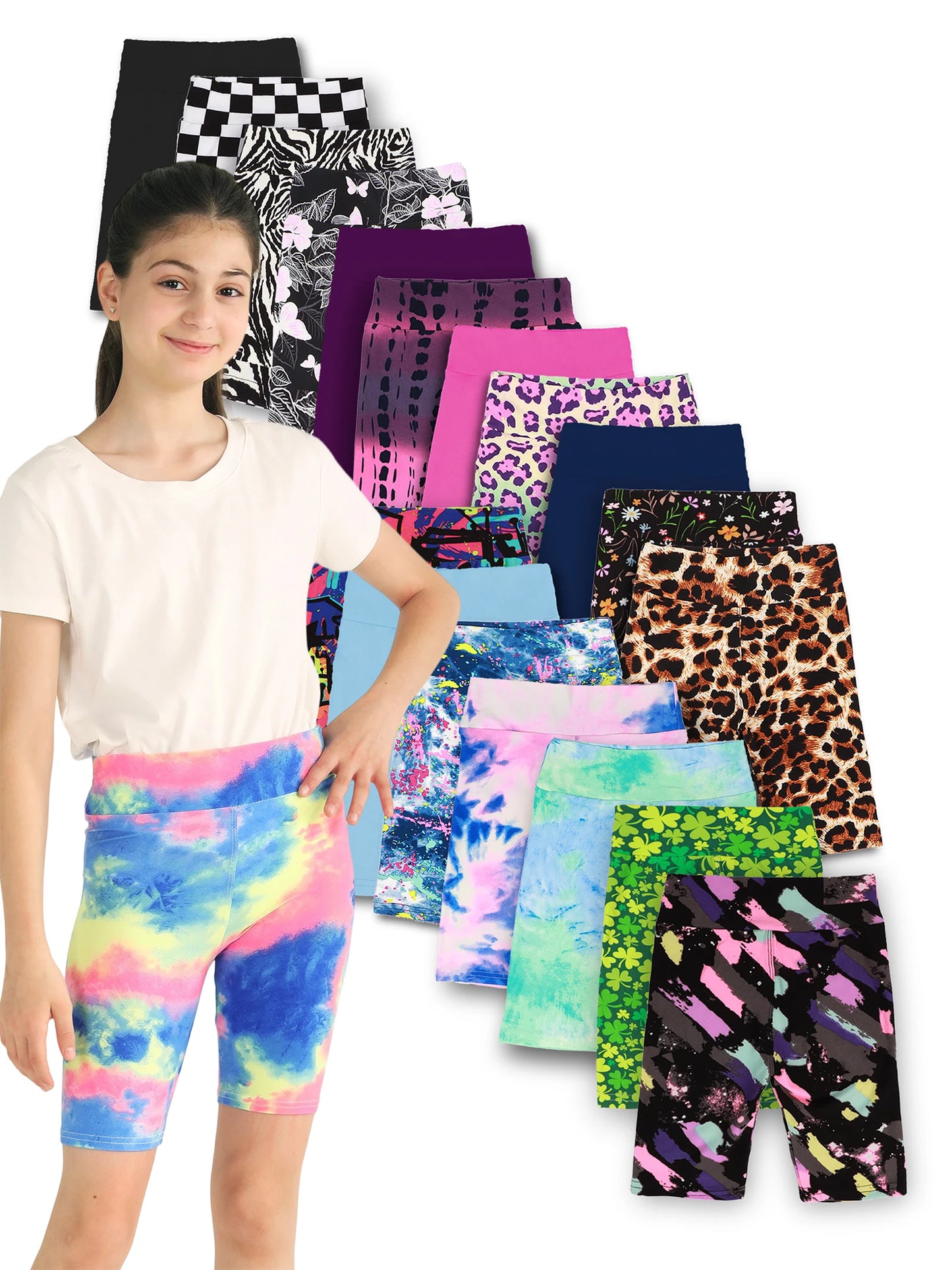 Girls Yoga Shorts Set 5-Piece High Waist Biker Bermudas