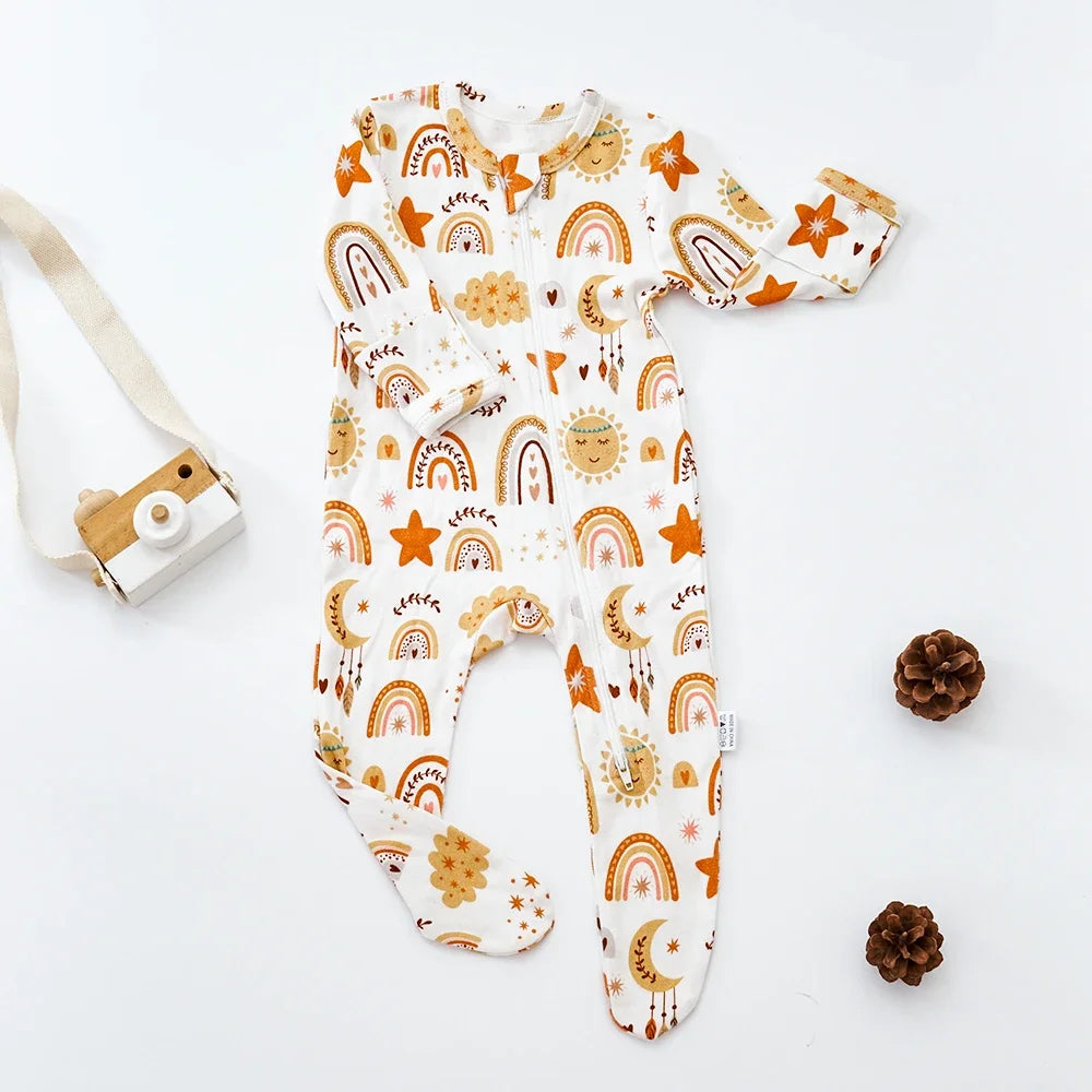HappyFlute Bamboo Cotton Long Sleeve Footed Baby Romper