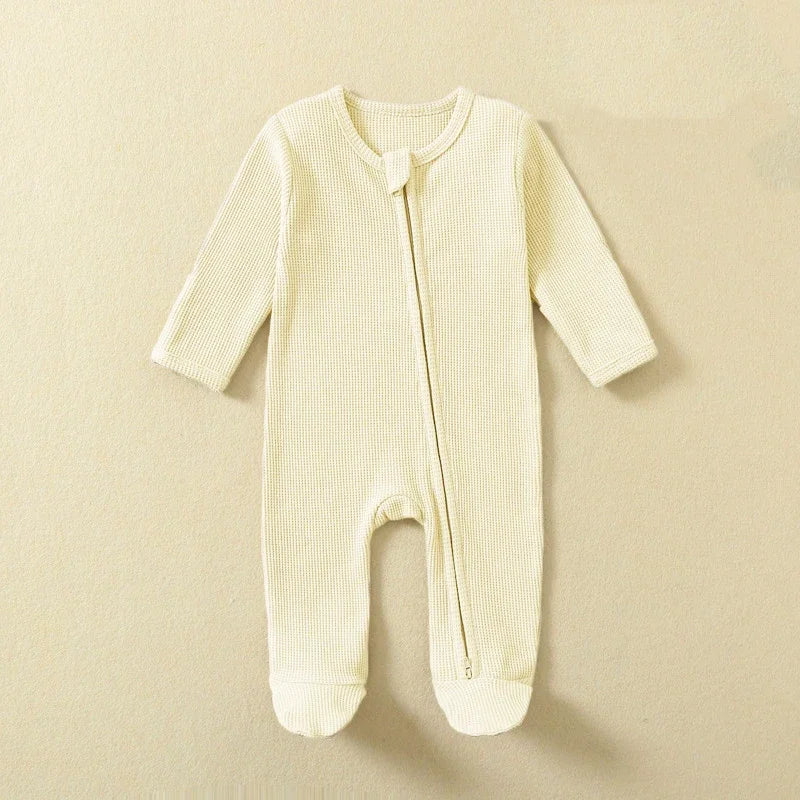 HIBISCUSARA Organic Cotton Baby Romper Jumpsuit With Zipper Footed