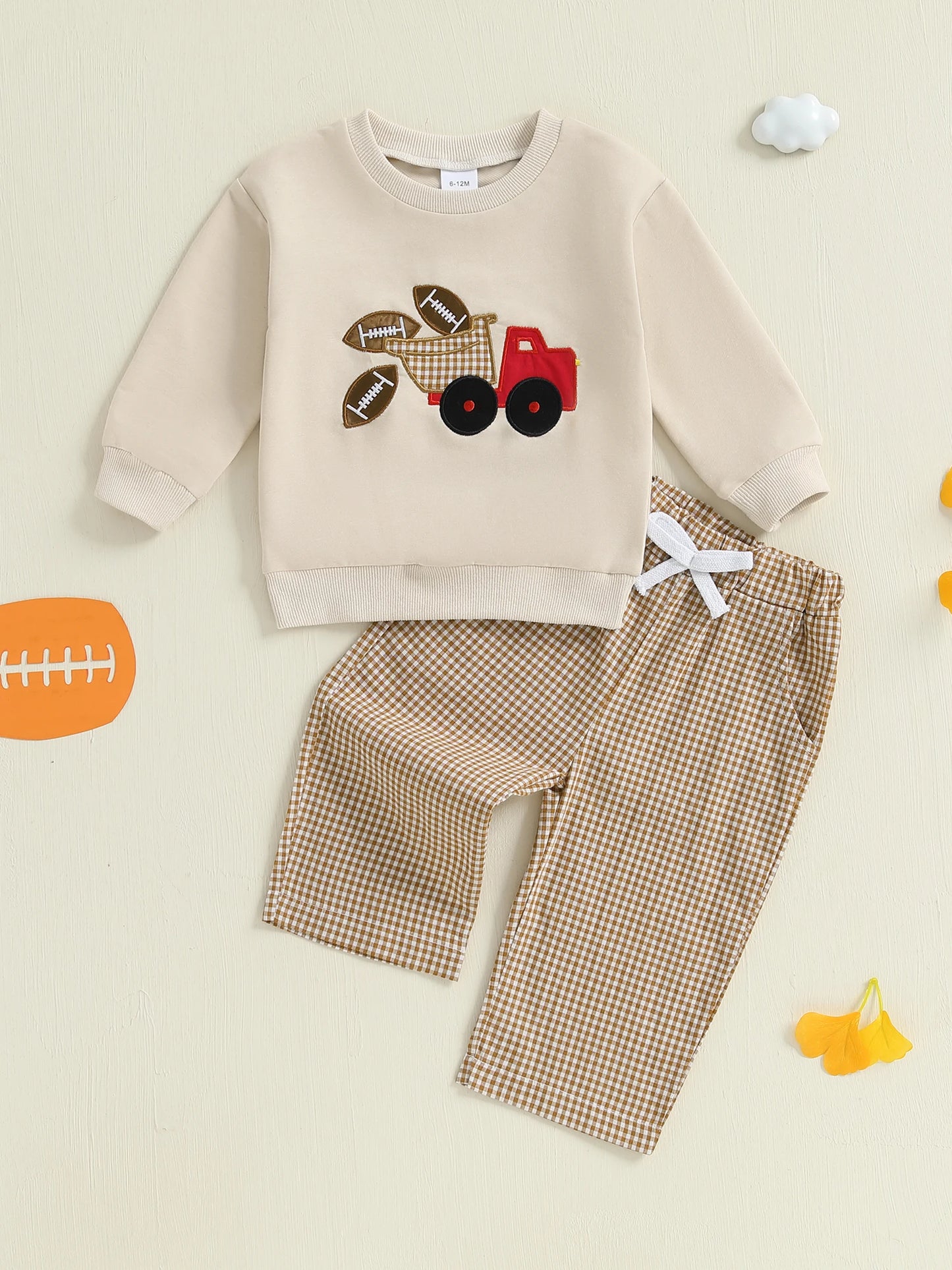 Boys 2-Piece Embroidered Rugby Sweatshirt and Plaid Pants Set
