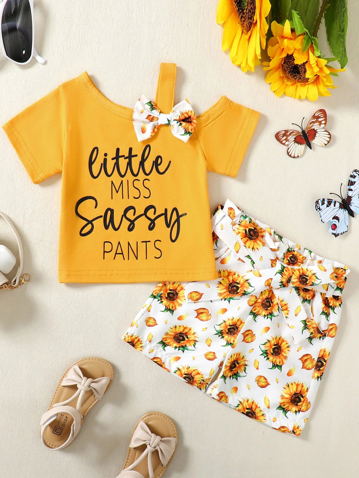Girls Cotton Floral Summer Set T Shirt And Shorts Outfit