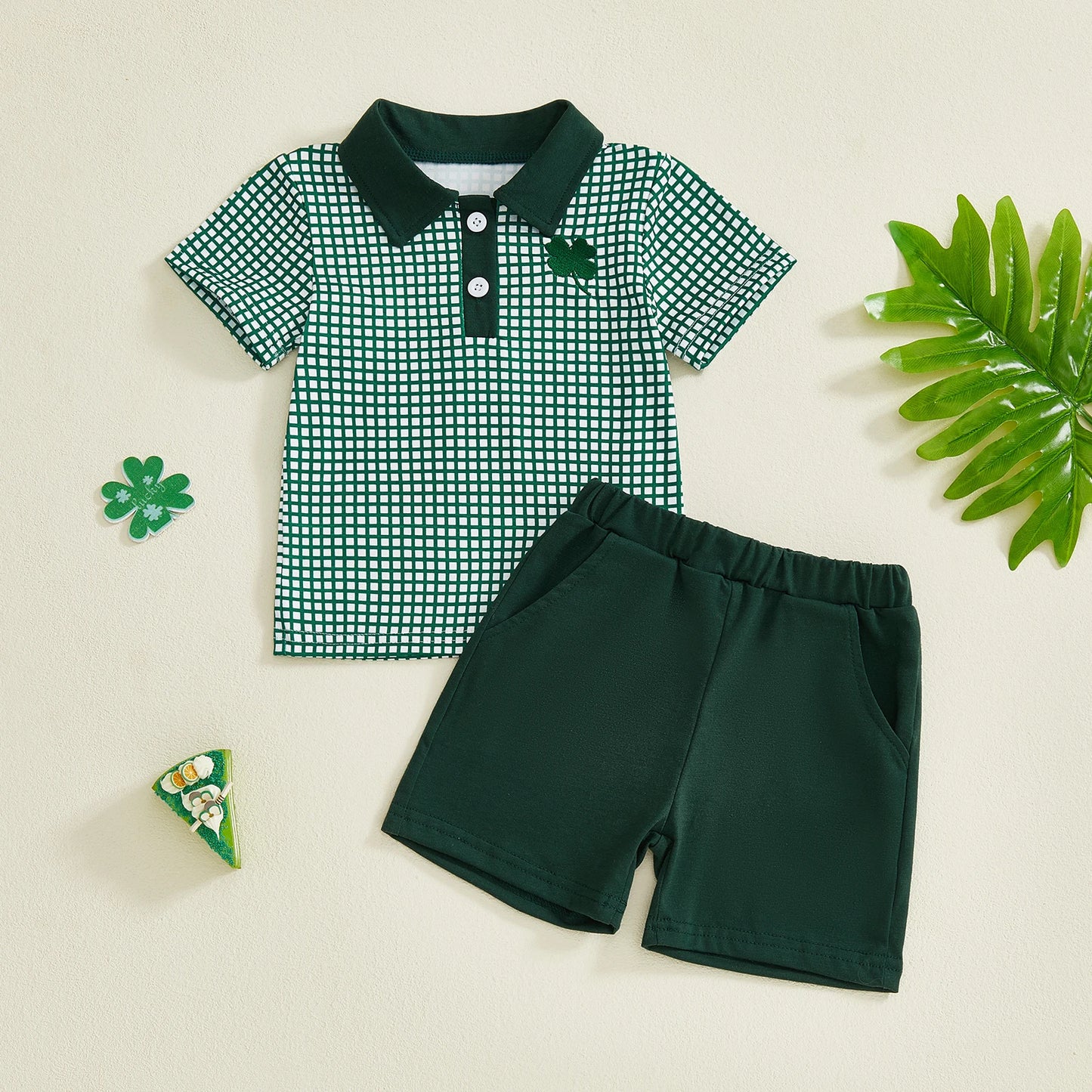 Boys St Patrick Day Outfit Set With Clover Embroidery