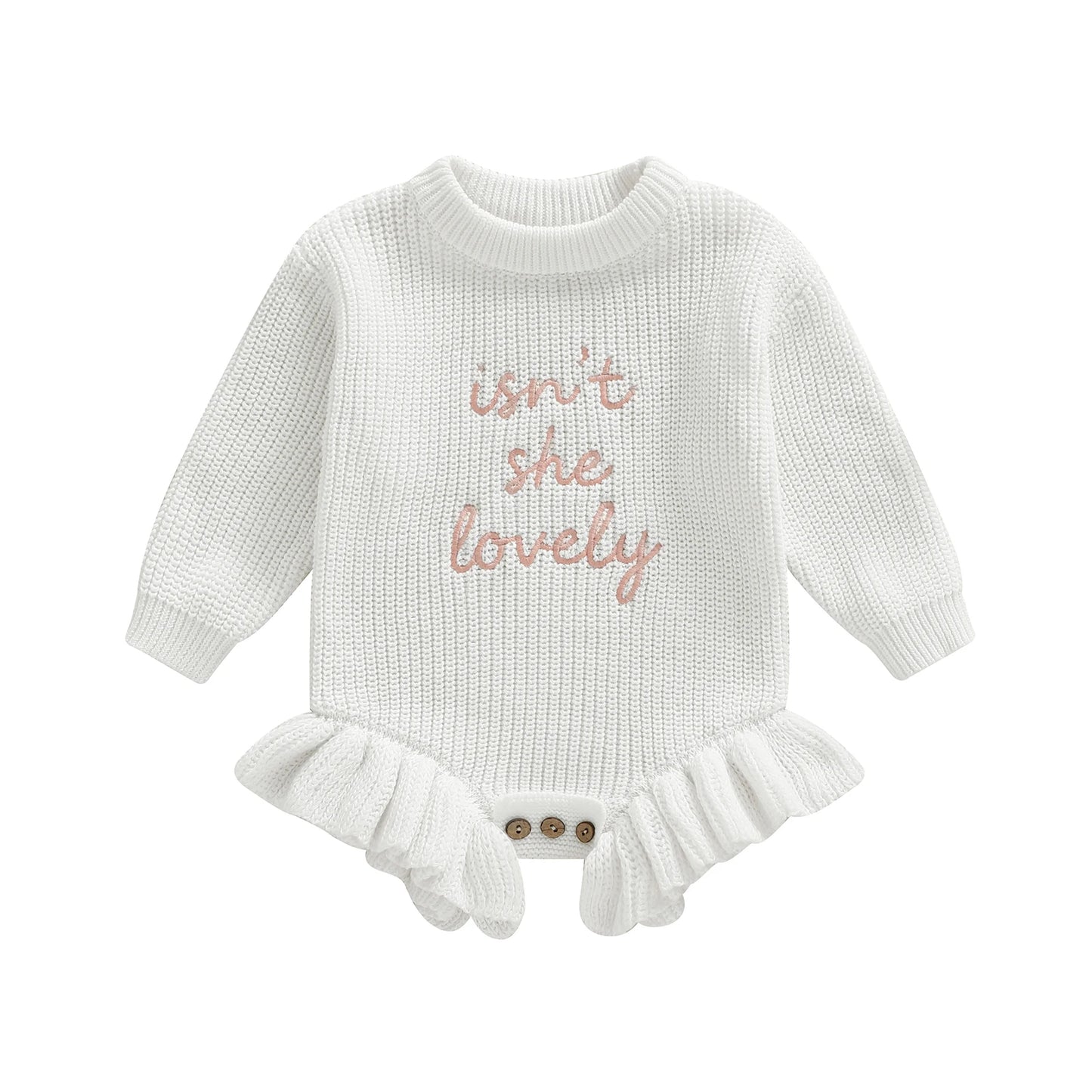 Infant Girl Cozy Knitted Romper With Embroidered Letters