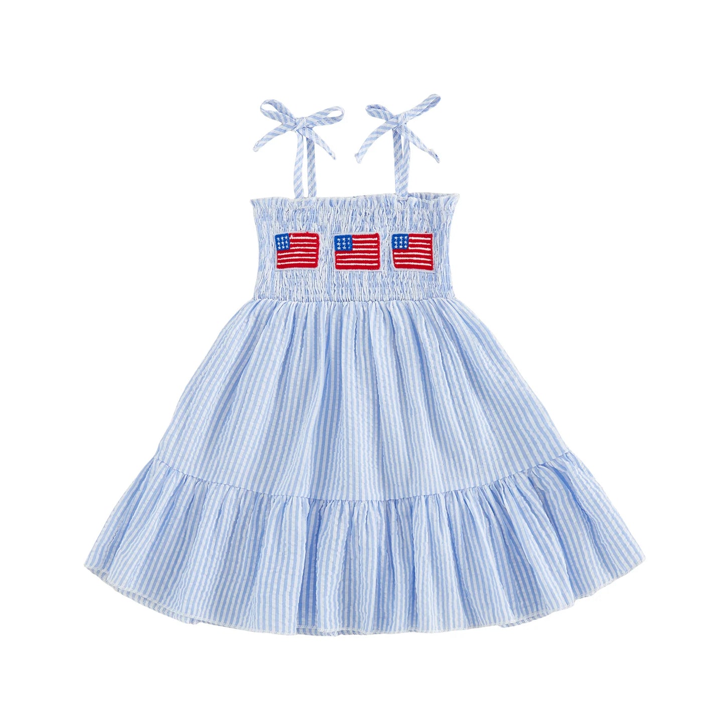 Infant Girls Patriotic Sleeveless Dress With Stars And Stripes Embroidery