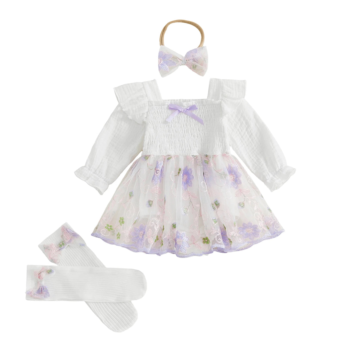 Infant With Headband Stockings Infant-Baby-Girl Romper Fashion Dress-Fashion-Flower Embroidery Infant Baby Girl