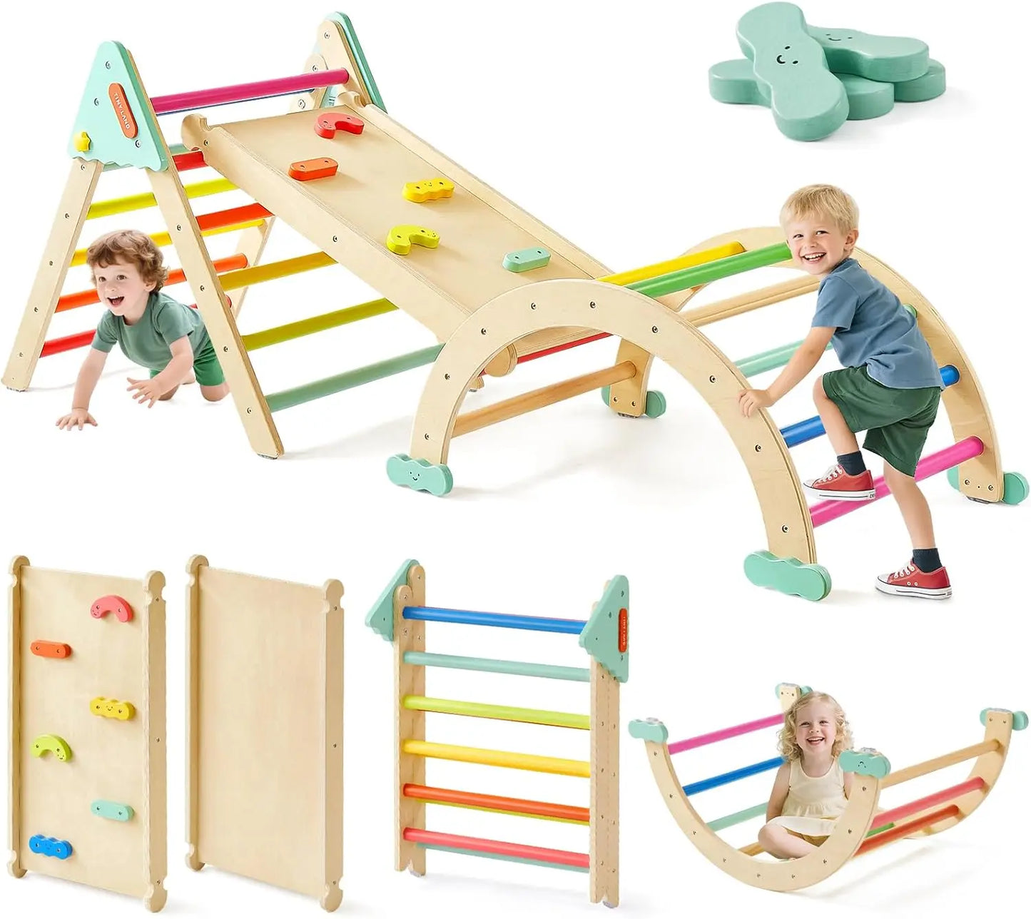 Pikler Triangle Set 7-In-1 Foldable Montessori Toddler Climbing Toy