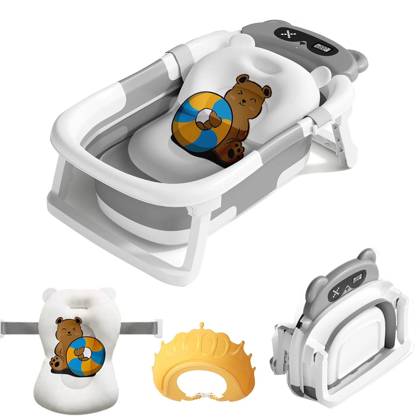 Baby Bath Tub With Cushion Foldable Design And Thermometer