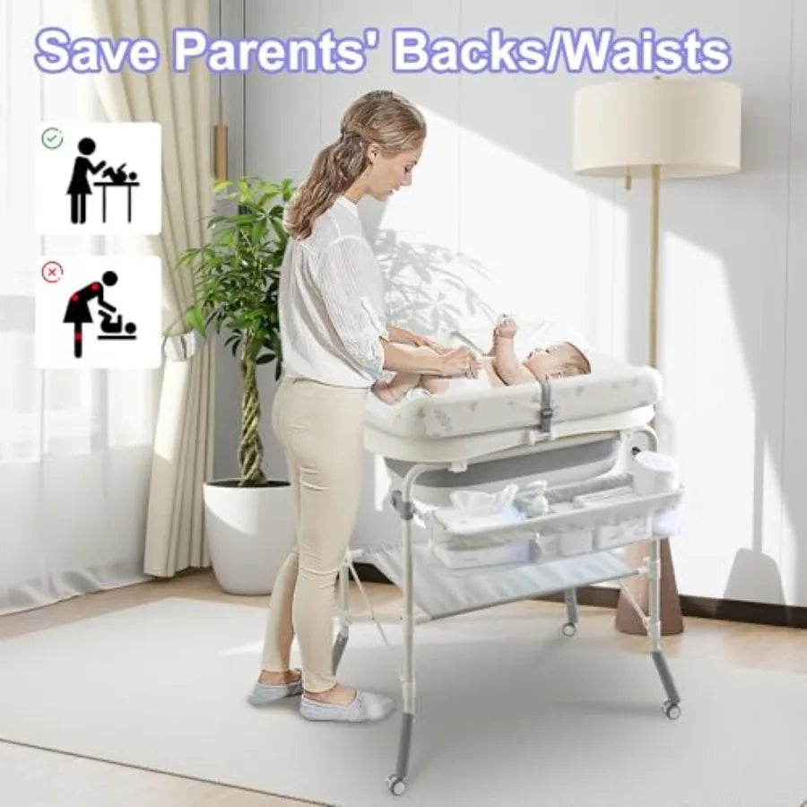 2 in 1 Baby Bathing Station With Integrated Storage Rack
