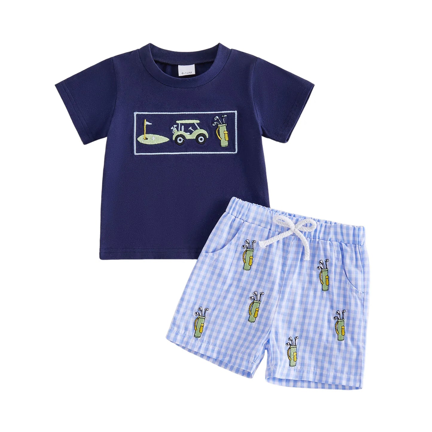 Girls Embroidered Animal Short Sleeve T-Shirts And Plaid Shorts 2Pcs