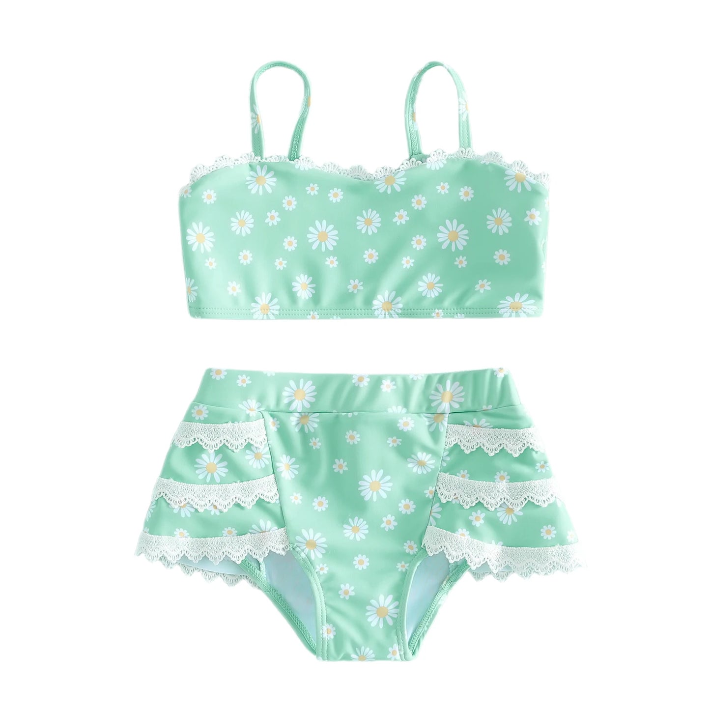 Toddler Girl Polka Dot Print Lace Trim Tankini Set