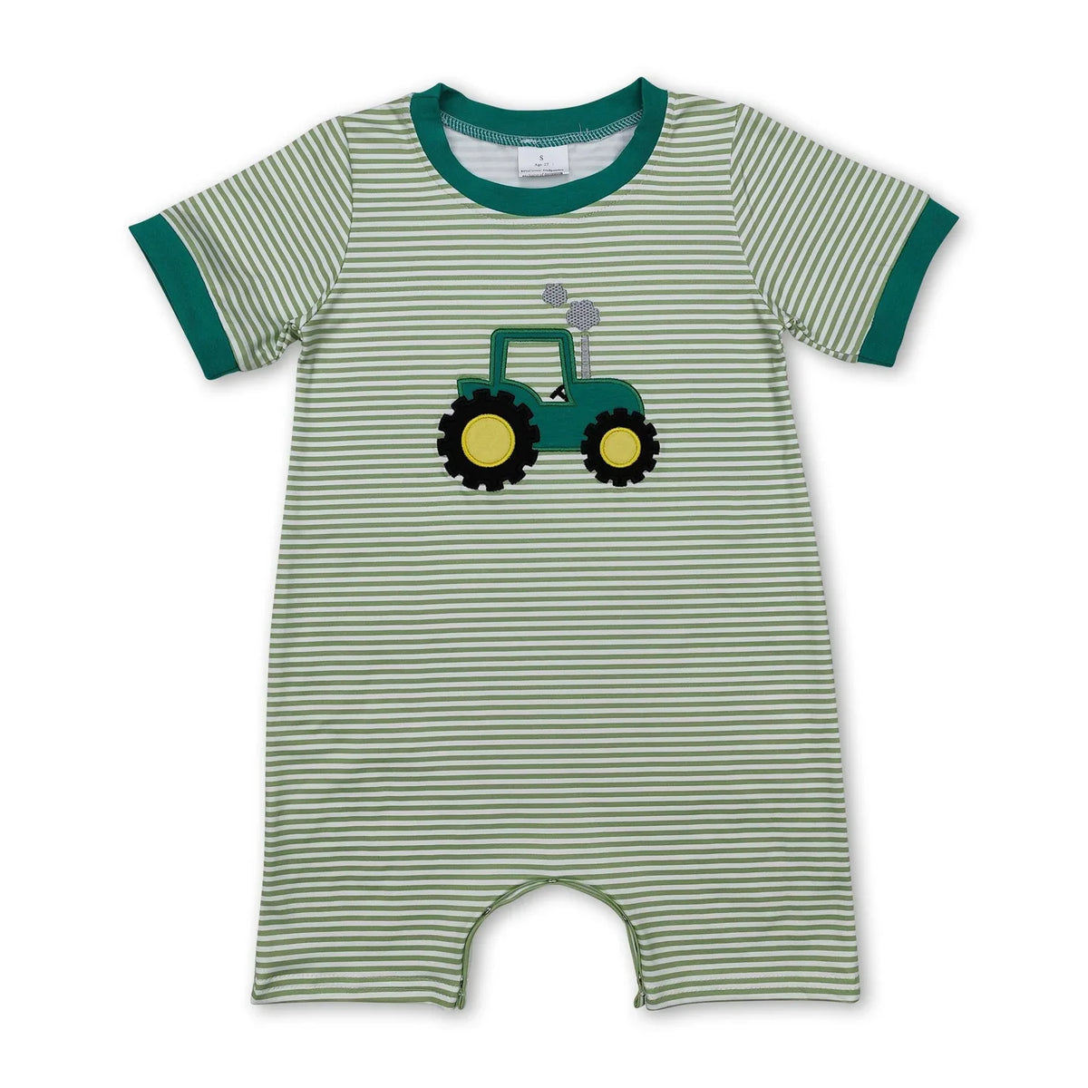 Tractor Theme Baby Boy Romper Short Sleeves Cotton Knit