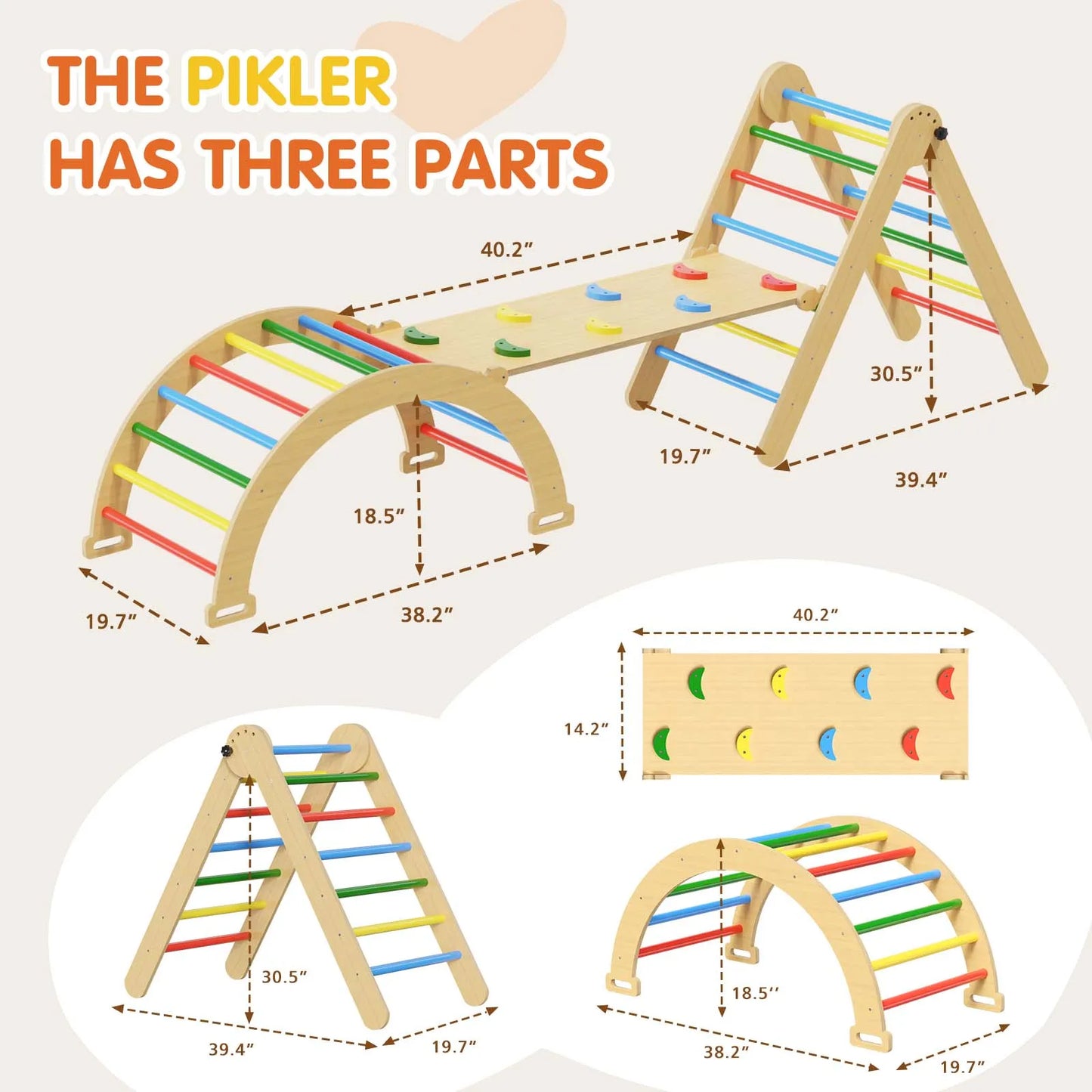 Pikler Triangle Set Rainbow Five in One for Toddlers