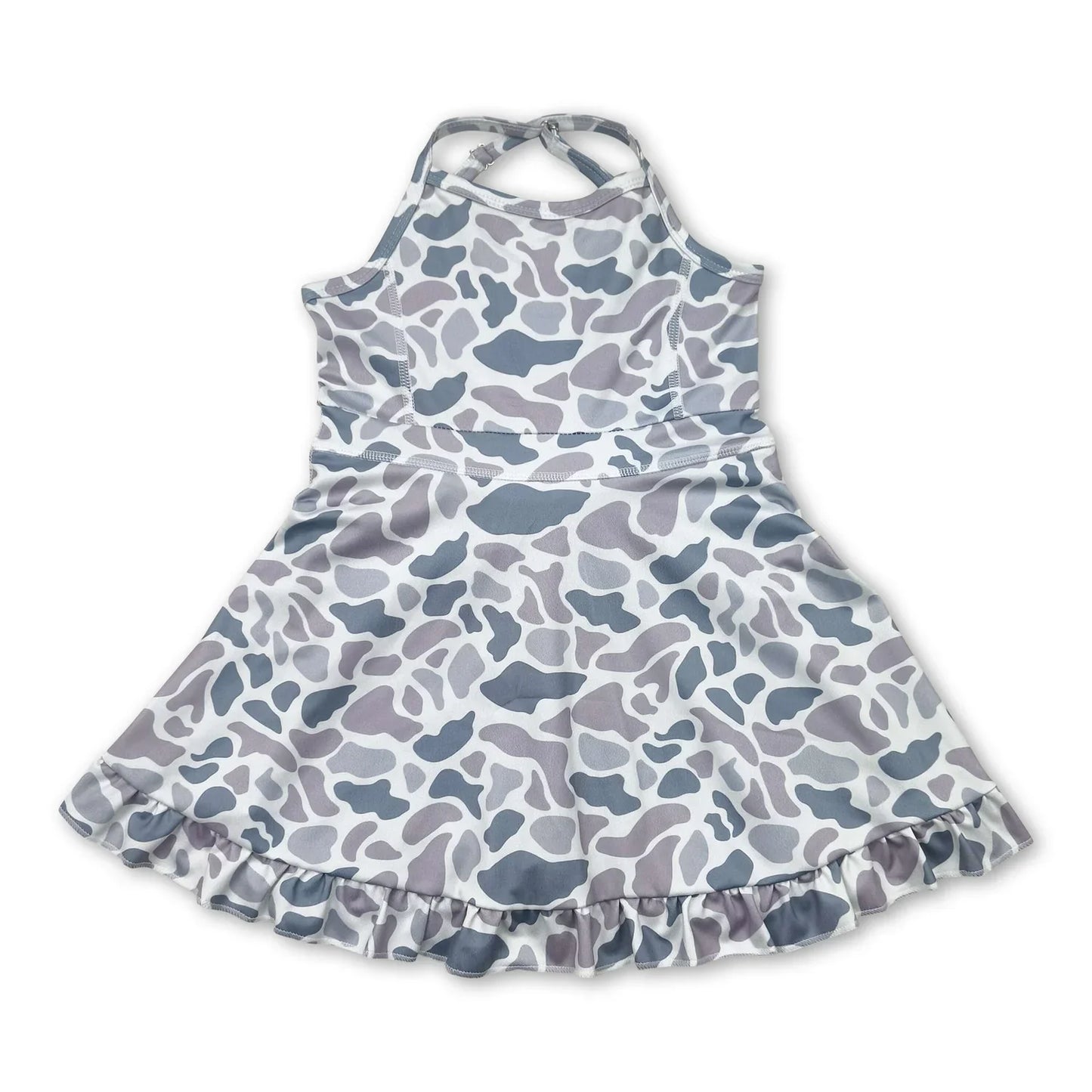 Girls Camo Straps Ruffle Athletic Dress For Active Play