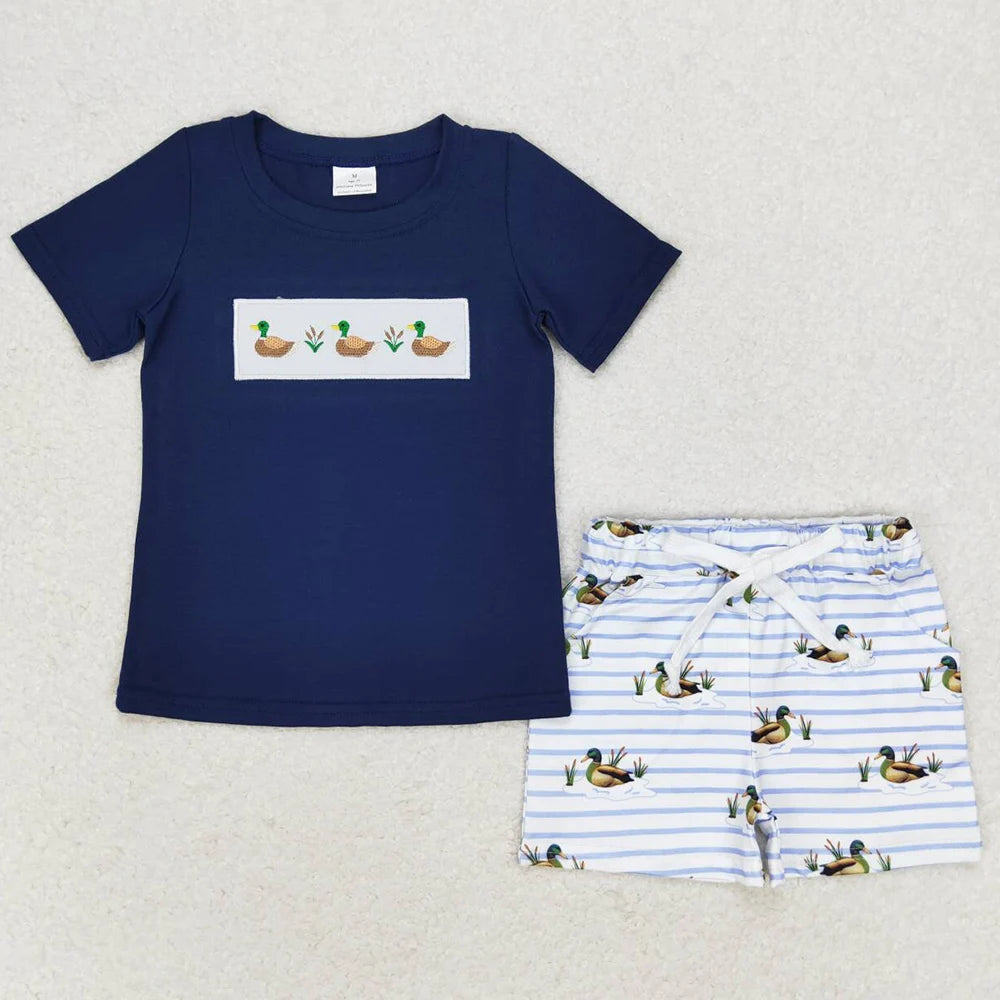 Boys Cotton Camo Embroidered Duck Set Shirt And Shorts