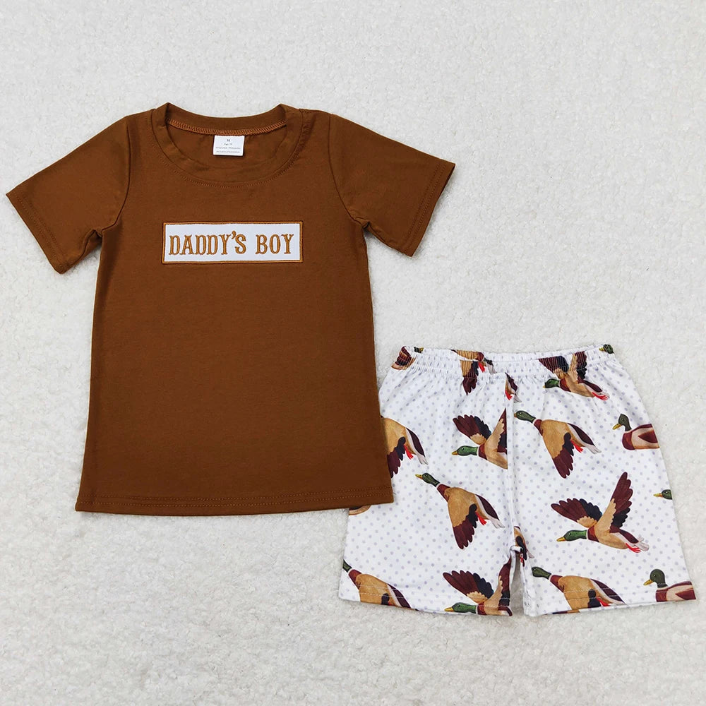 Boys Cotton Camo Embroidered Duck Set Shirt And Shorts