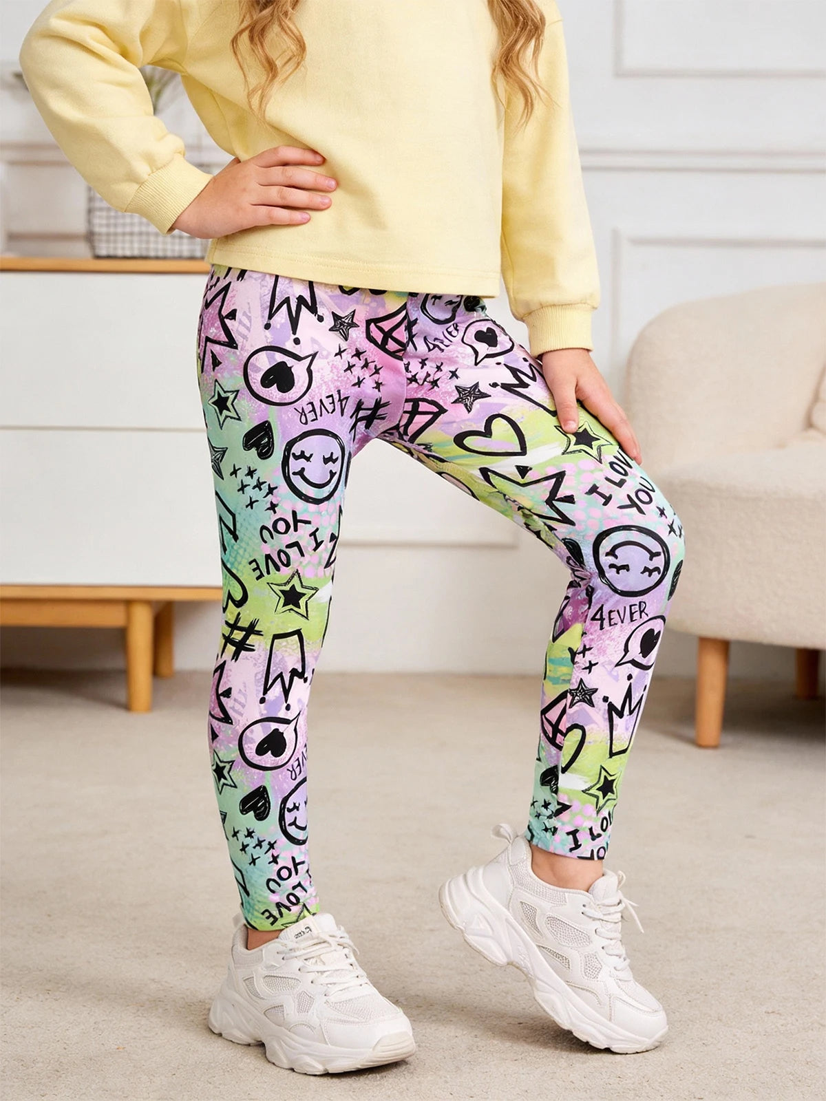 Girls 6-Piece Floral Print Stretchy Leggings Set For School