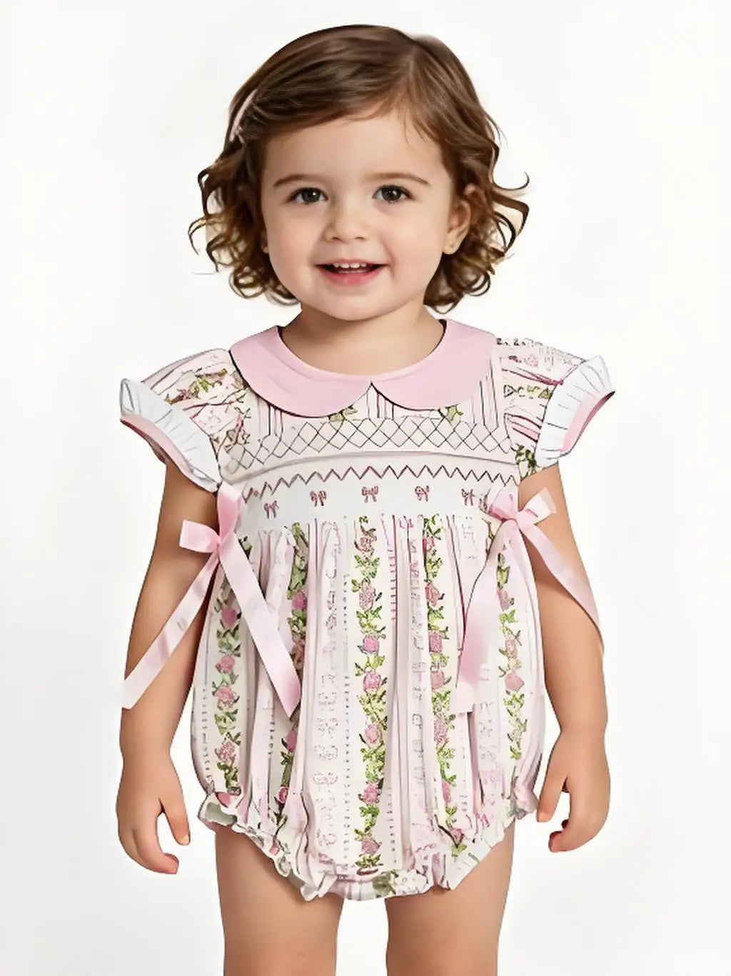 Baby Girls Summer Floral Romper Short Sleeve Infant Outfit