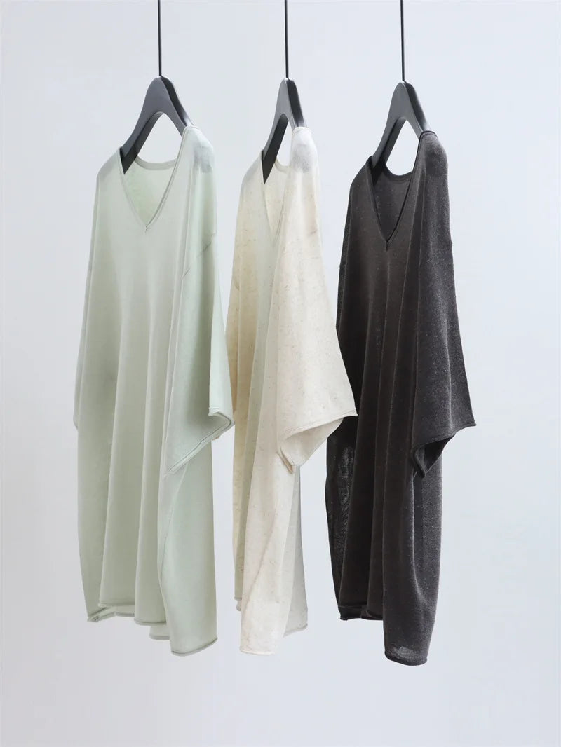2026 New Style Simple Loose V-Neck Batwing Sleeve Knitted Top, Multi-color Simple and Lazy Breathable Blouse