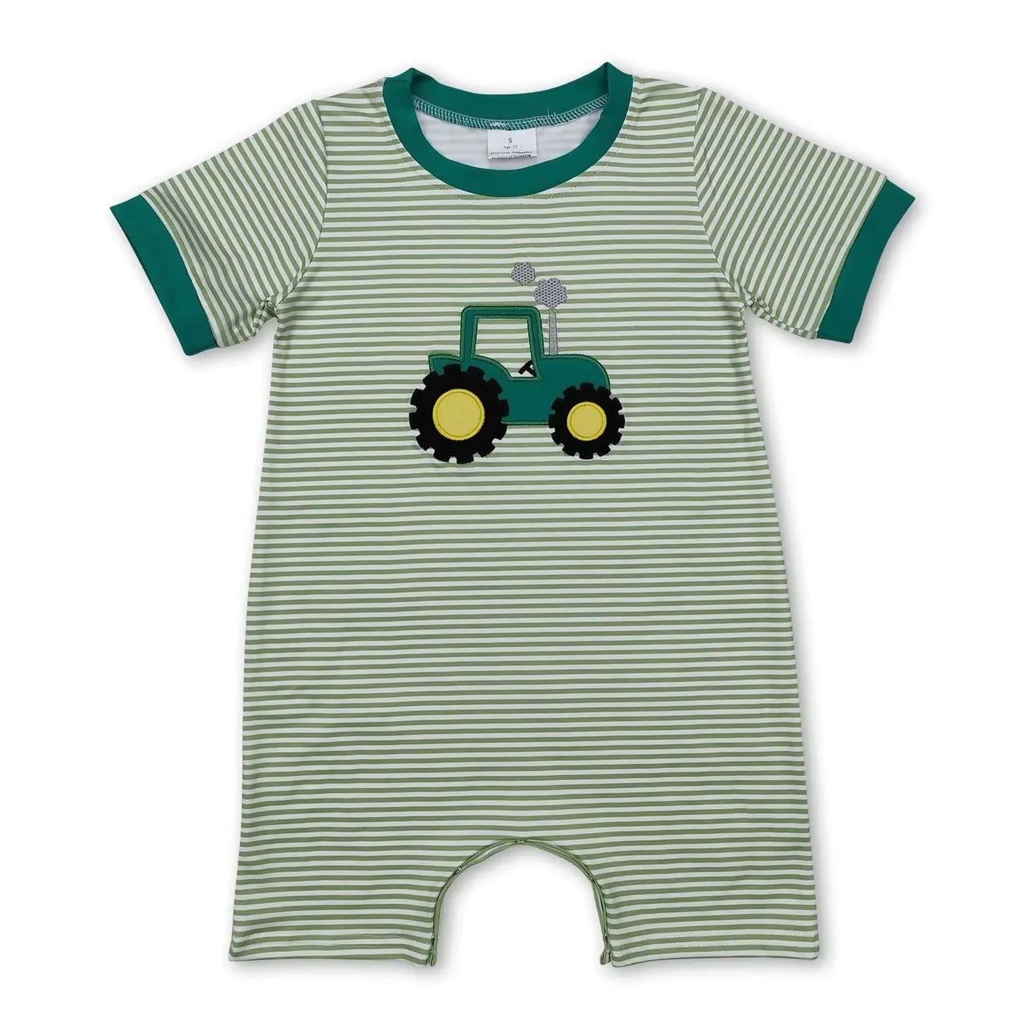 Stripe Tractor Romper Short Sleeve Cotton Polyester For Baby Boys