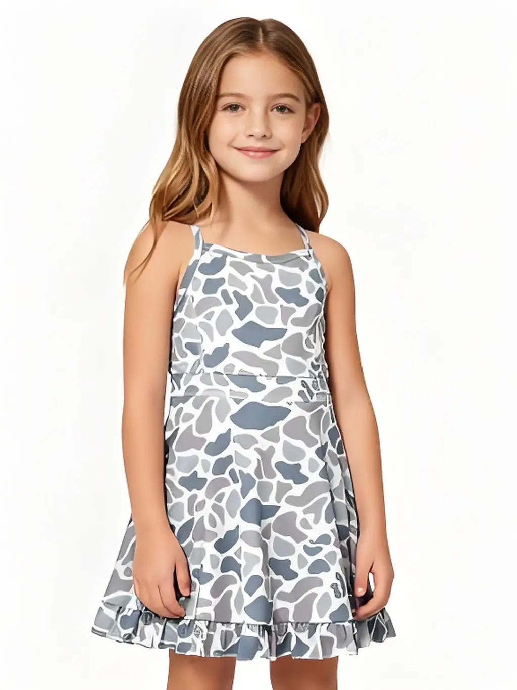 Girls Camo Straps Ruffle Athletic Dress For Active Play