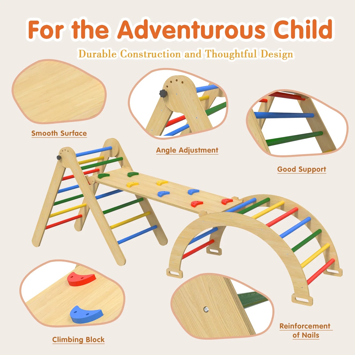 Pikler Triangle Set Rainbow Five in One for Toddlers