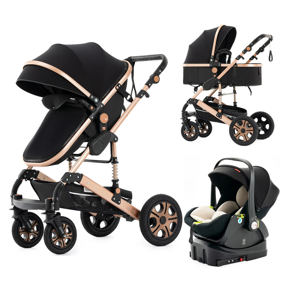 Baby Stroller Combo Car Seat Travel System for Newborn,Reversible Stroller with Isofix Base,3-IN-1 Baby Carriage Upto 55lbs Suit Infant to Toddler