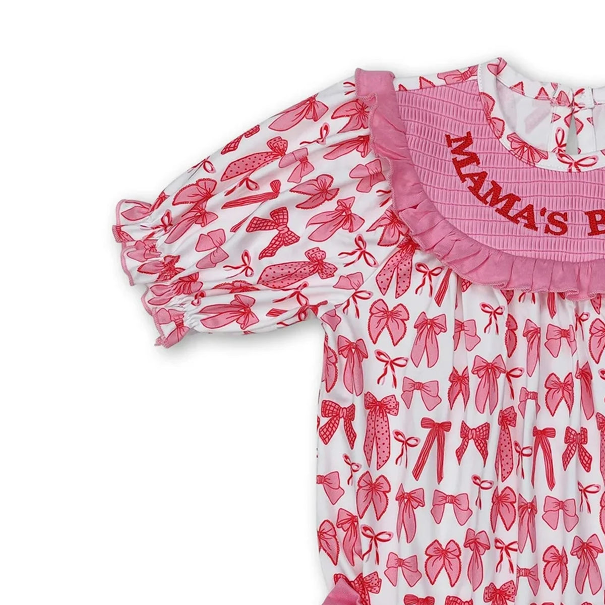 Smocked Bow Baby Girls Romper Short Sleeve Infant Outfit