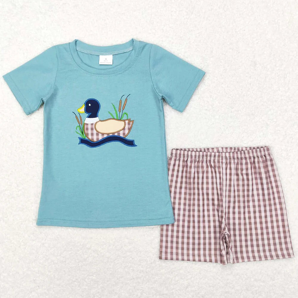 Boys Cotton Camo Embroidered Duck Set Shirt And Shorts