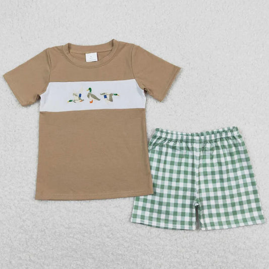 Baby Boys Cotton Embroidery Duck Set With Short Sleeve Shorts