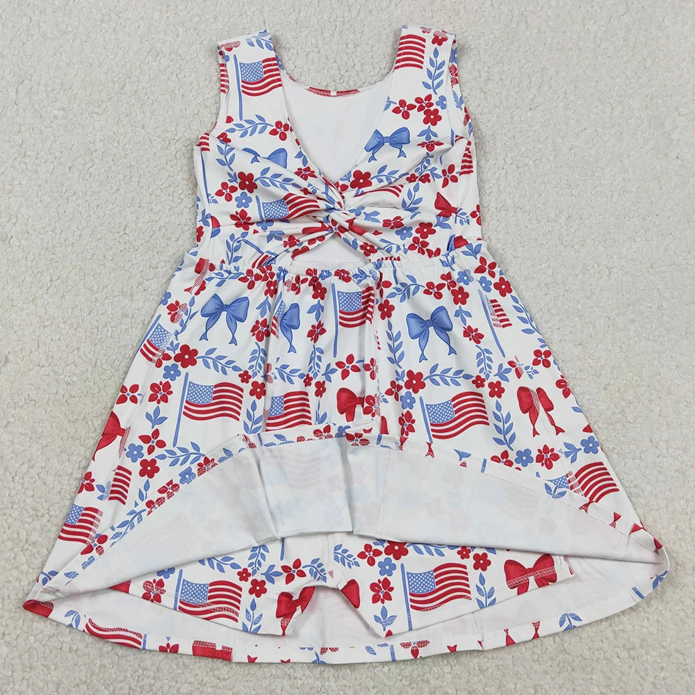Kids Designer Dresses Girls Knee Length Blue Bow Castles Print