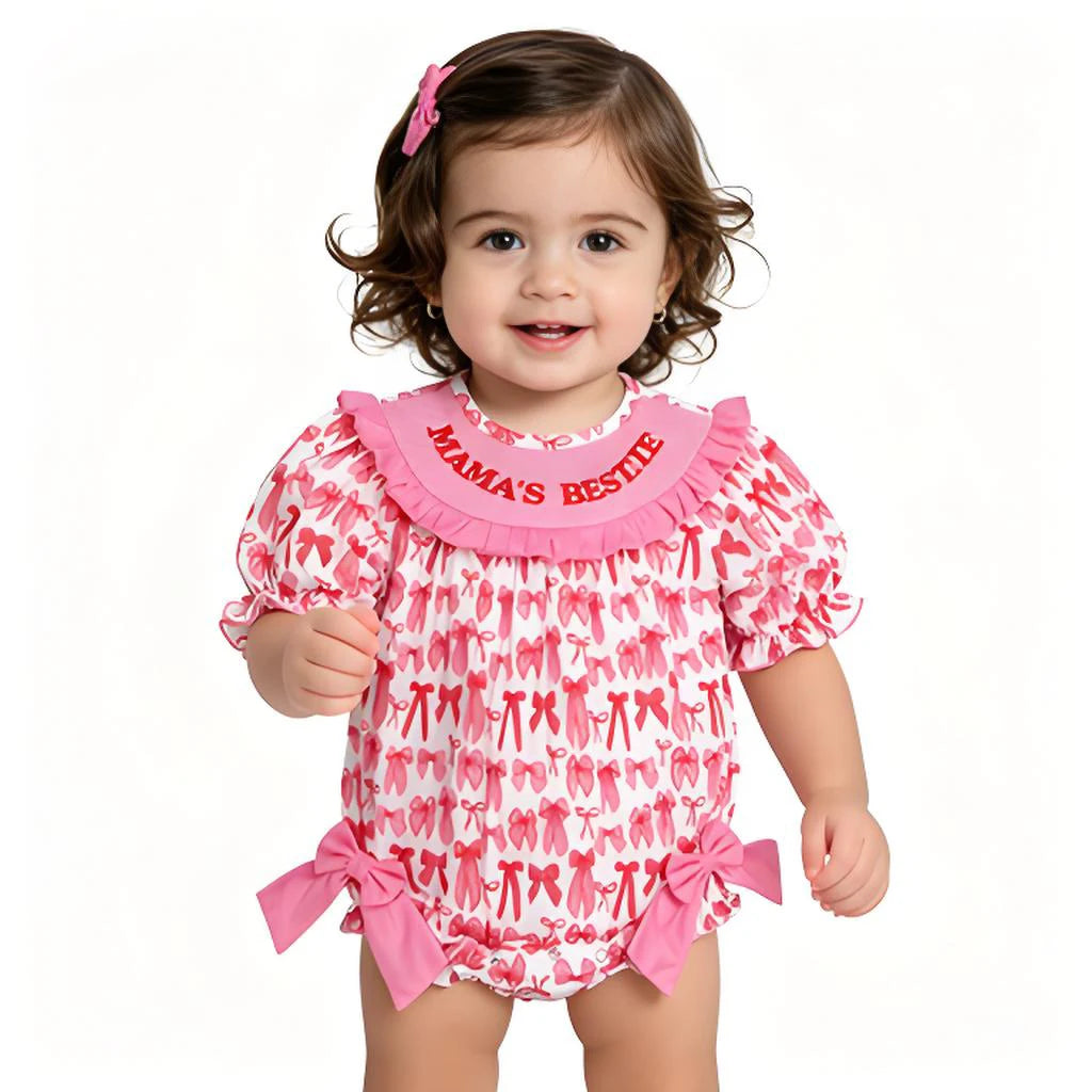 Smocked Bow Baby Girls Romper Short Sleeve Infant Outfit