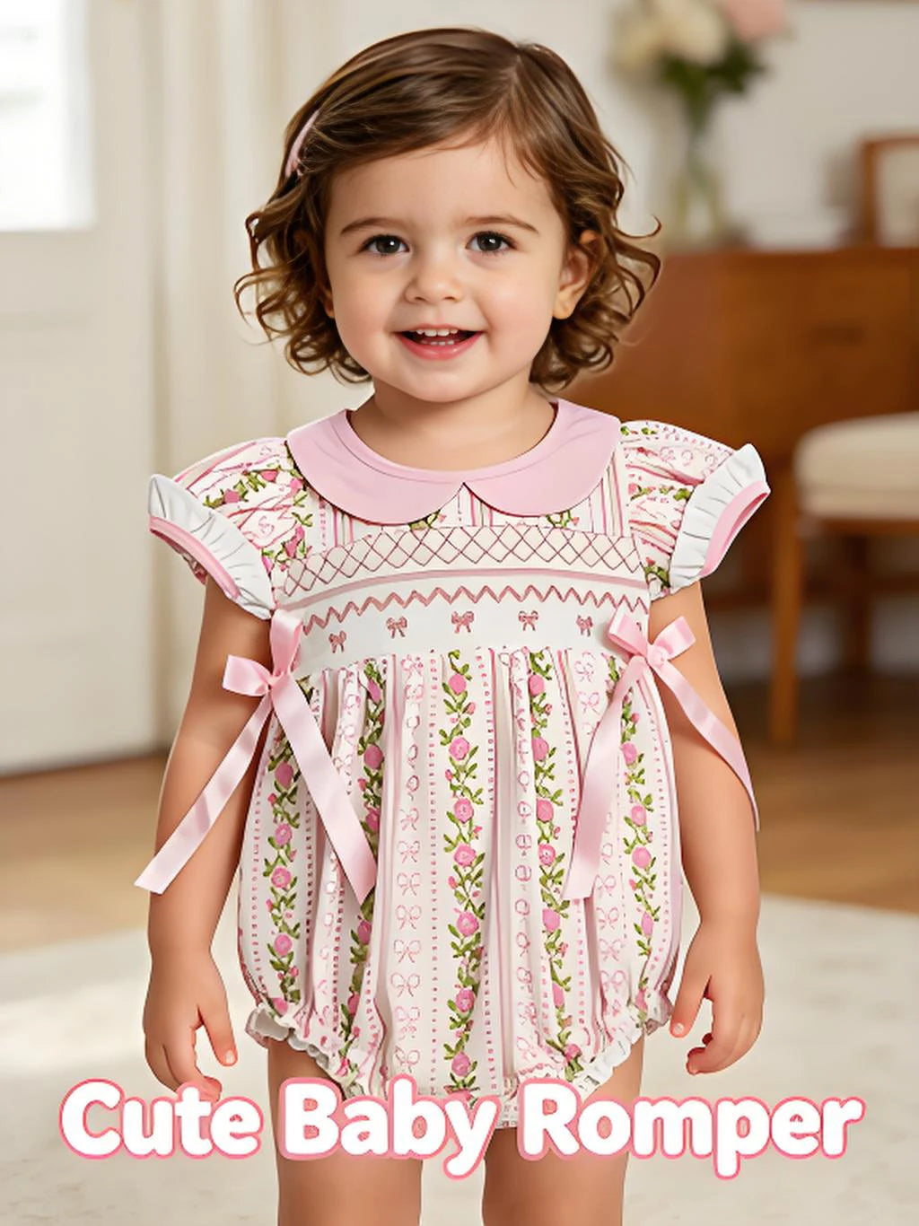 Baby Girls Summer Floral Romper Short Sleeve Infant Outfit