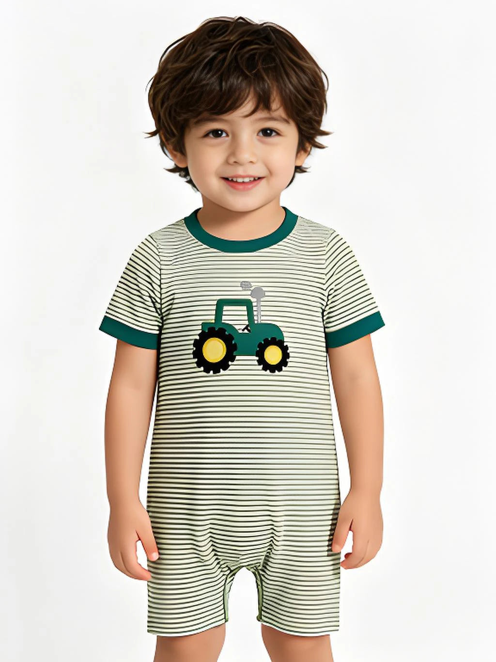 Tractor Theme Baby Boy Romper Short Sleeves Cotton Knit