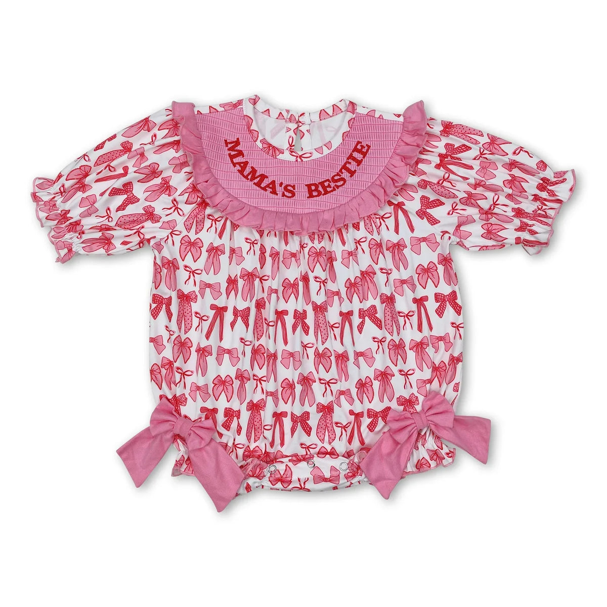Smocked Bow Baby Girls Romper Short Sleeve Infant Outfit