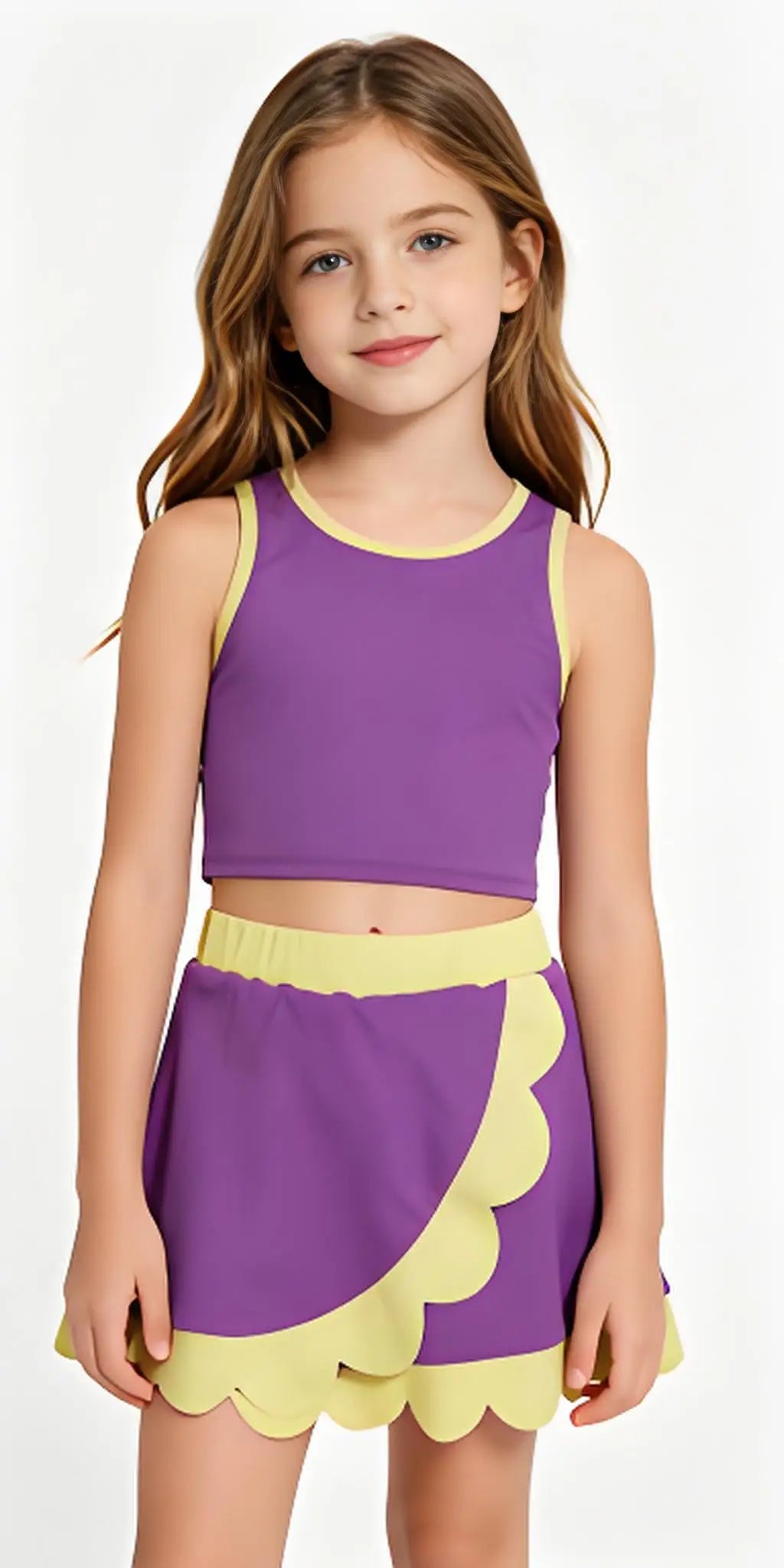 Girls Sleeveless Scallop Activewear Set For Sports And Play