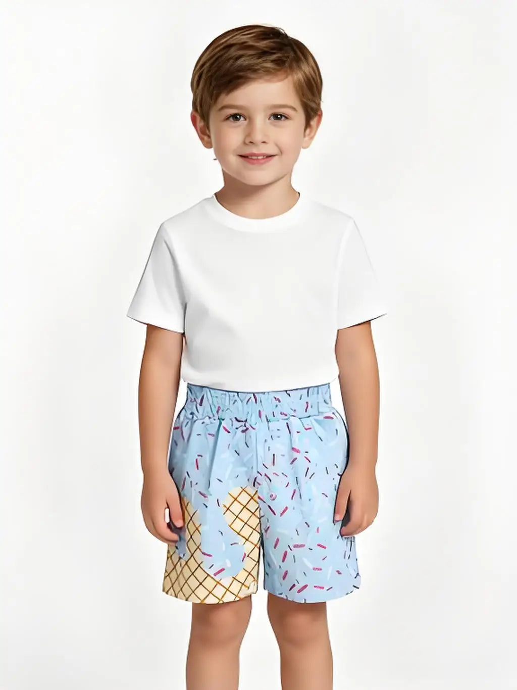 Kids Boys Summer Ice Cream Sprinkle Light Blue Shorts Children's Clothing Summer Seasonal Boys' Fashion Kids' Outfits