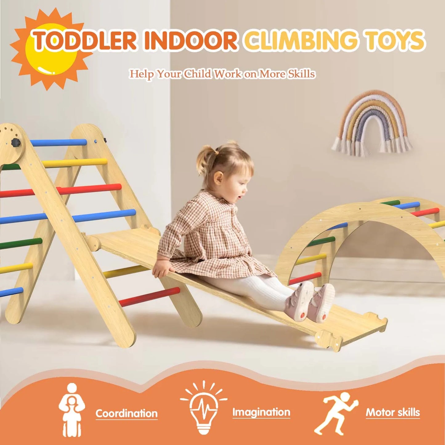 Pikler Triangle Set Rainbow Five in One for Toddlers