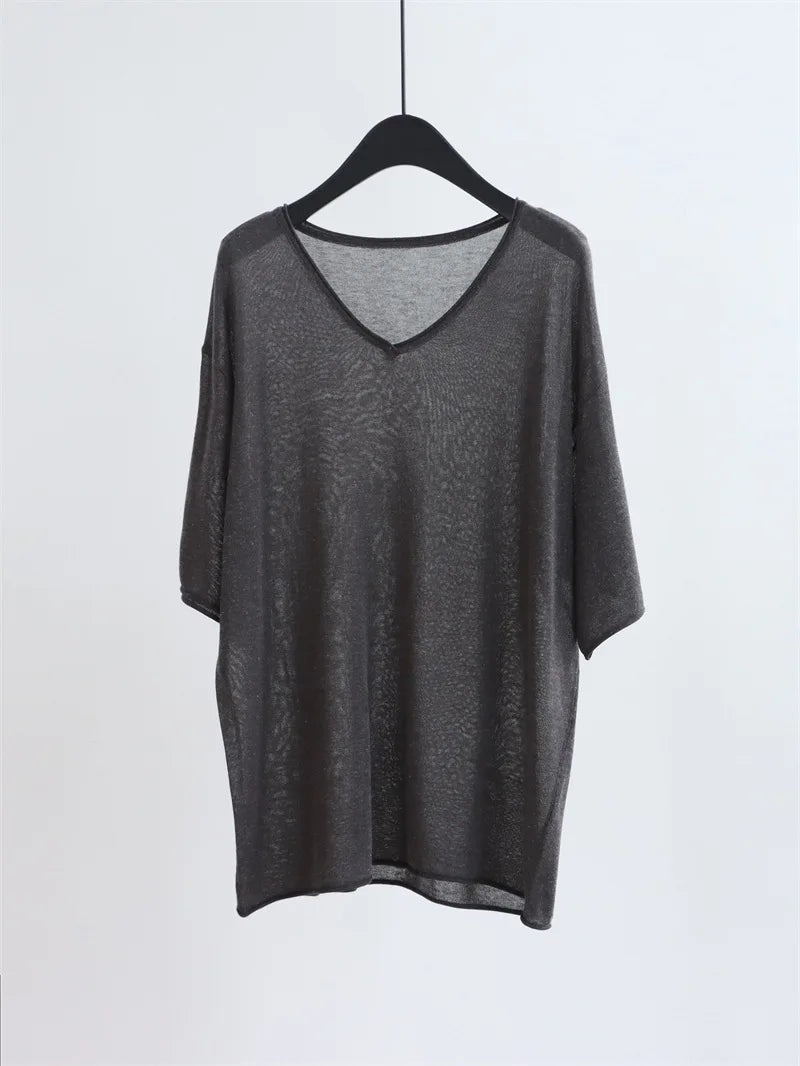 2026 New Style Simple Loose V-Neck Batwing Sleeve Knitted Top, Multi-color Simple and Lazy Breathable Blouse