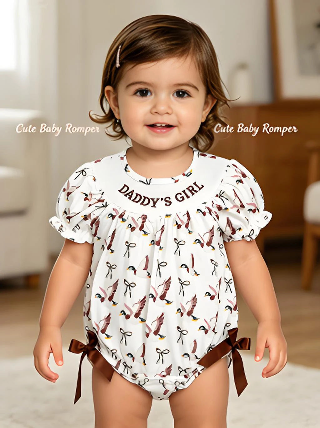 Baby Girl Duck Bow Romper Short Sleeve Cotton Bodysuit