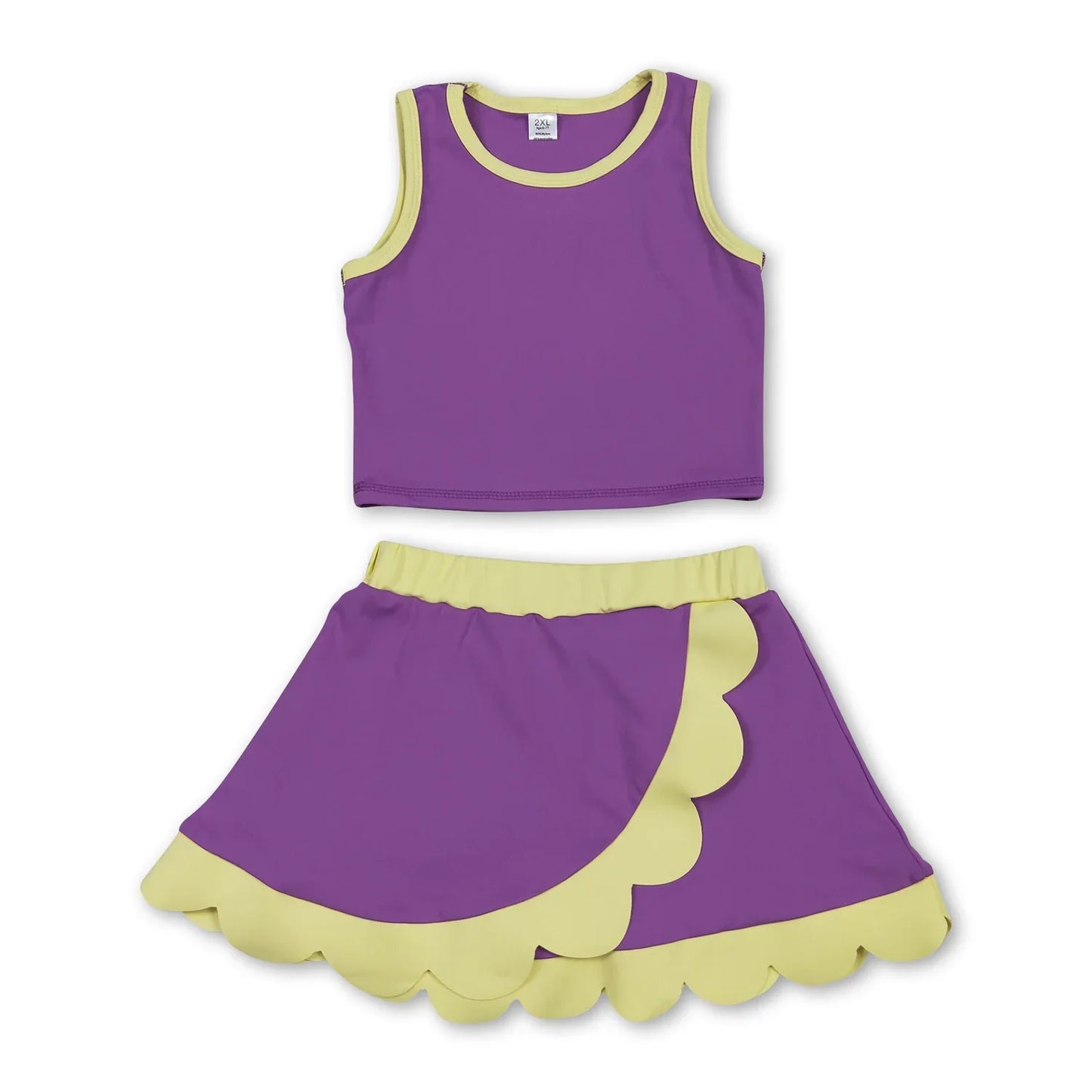 Girls Sleeveless Scallop Activewear Set For Sports And Play